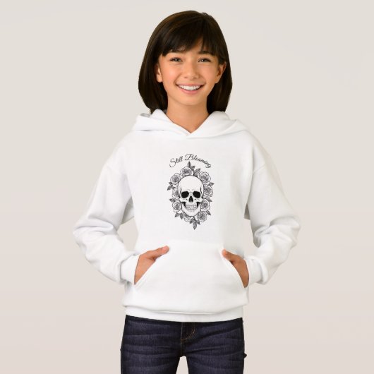 Still Blooming Skull & Roses Line Art Hoodie (正面フル)