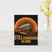 Still Chugging Along Retro Steam Train Locomotive  カード (黄色い花)