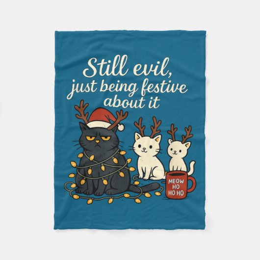 Still Evil, Just Being Festive About It Funny Cat  フリースブランケット (正面)