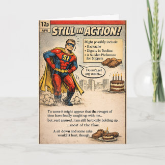 Still in Action Hero - Comic Book Birthday カード