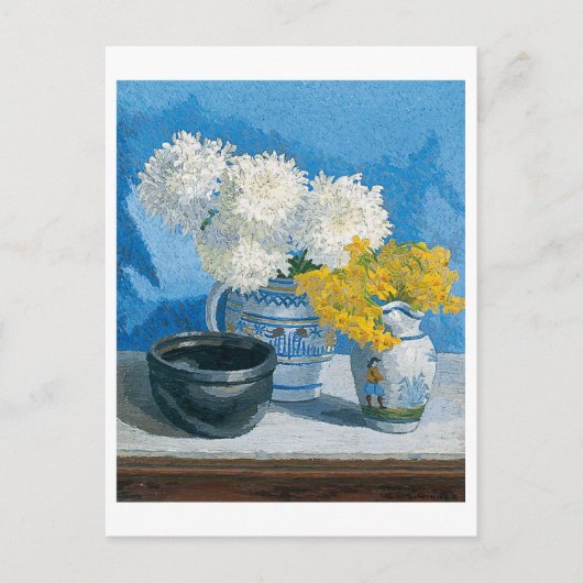 Still Life絵画's with White and Yellow flowers ポストカード (正面)