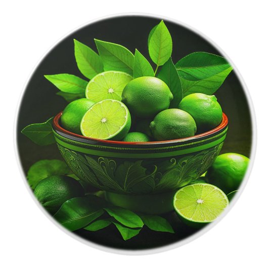 Still Life鮮やかな緑のライムをボウルに セラミックノブ (正面)