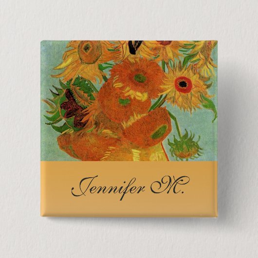 Still life - 12つのひまわり花瓶、ファンゴッホ 缶バッジ (正面)