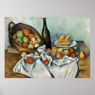 Still Life Apples Basket Cezanne Painting Art ポスター