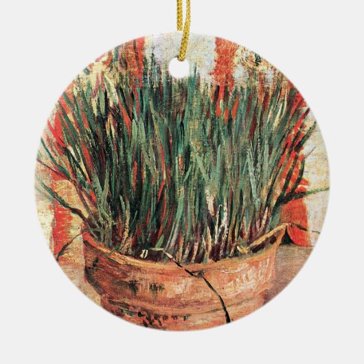 Still Life Flowerpot w Chives by Vincent van ゴッホ セラミックオーナメント (正面)
