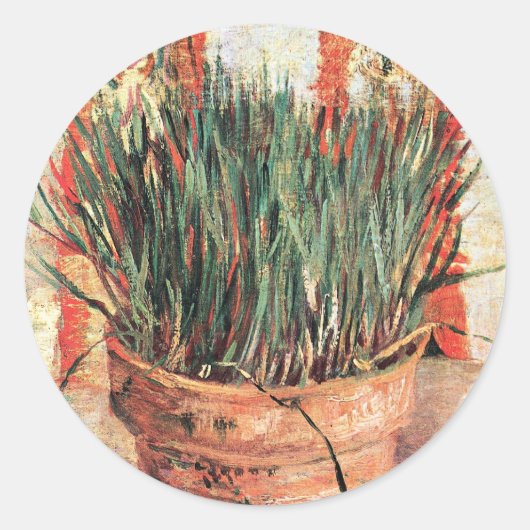 Still Life Flowerpot w Chives by Vincent van ゴッホ ラウンドシール (正面)