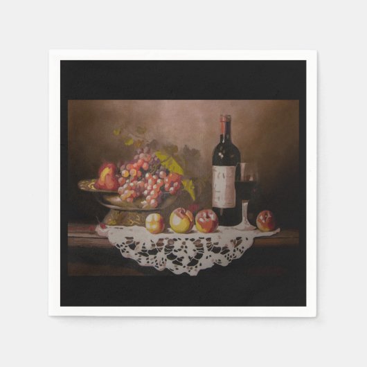 Still life Fruit Bowl and Wine Bottle      スタンダードカクテルナプキン (正面)