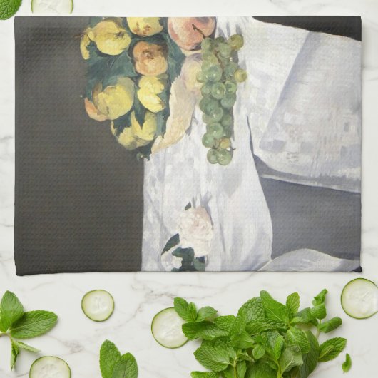 Still Life Lemon Peaches by Manet Impressionist キッチンタオル (折り畳み)