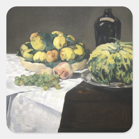 Still Life Lemon Peaches by Manet Impressionist スクエアシール (正面)