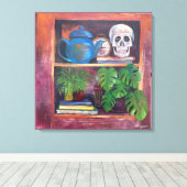Still Life on a Bookcase Stretched Canvas Print キャンバスプリント (インサイチュ (ウッドフロア))