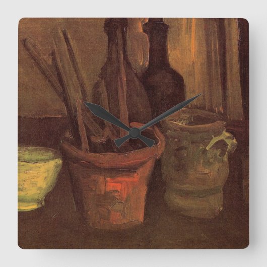 Still Life Paintbrushes inポットby Vincent van ゴッホ スクエア壁時計 (正面)