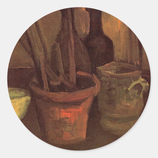 Still Life Paintbrushes inポットby Vincent van ゴッホ ラウンドシール (正面)