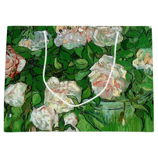 Still Life: Pink Roses by Vincent van Gogh ラージペーパーバッグ (正面)
