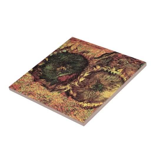 Still Life Two Cut Sunflowers by Vincent van ゴッホ タイル (側面)