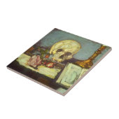 Still Life wスカル、Candle、Book By Paulセザンヌ タイル (側面)