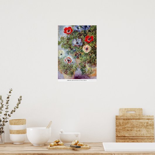Still Life with Anemones by Claude Monet ポスター (キッチン)