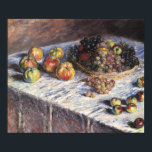 Still Life with Apple and Grues by Claude Monet ポスター<br><div class="desc">Still Life with Apple and Grues (1880) by Claude Monetはヴィンテージの印象派のアート素晴らし・スチル・ライフ絵画ズだ。感謝のディナーにセットされたリンゴとブドウを含むテーブルの上のバスケットの様々な果物。アーティストについて：クロード・モネ(1840-1926)は印象派の運動の創始者であフランスのり絵画、その絵画の大部分は「空中に浮かぶ」（野外に浮かぶ）スタイル印象派の風景である。</div>