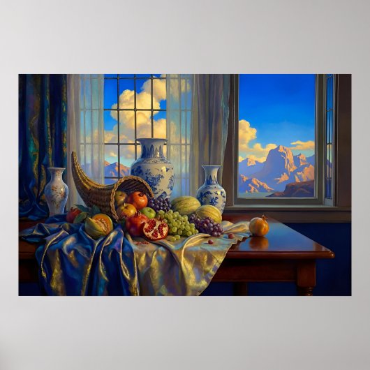 Still Life with Blue Window and Distant Peaks ポスター (正面)