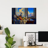 Still Life with Blue Window and Distant Peaks ポスター (ホームオフィス)