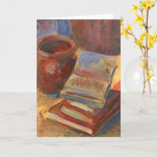 Still life with Books 絵画's カード (黄色い花)