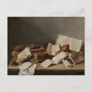 Still-life with Books and a Violin -ファインアート ポストカード