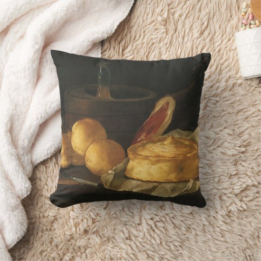Still Life with Bread Tart and Ham, Giuseppe Recco クッション (ブランケット)