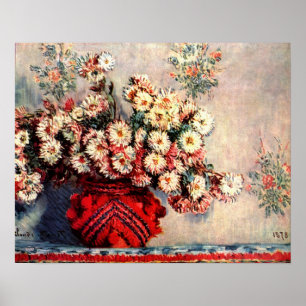 Still life with Chrysanthemums by Claude Monet ポスター