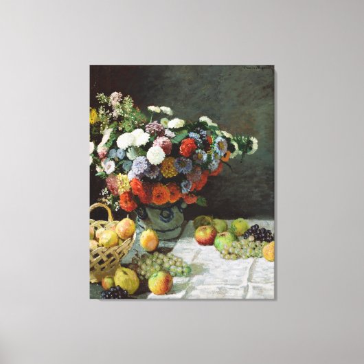 Still Life with flowers and Fruit by Claude Monet キャンバスプリント (正面)