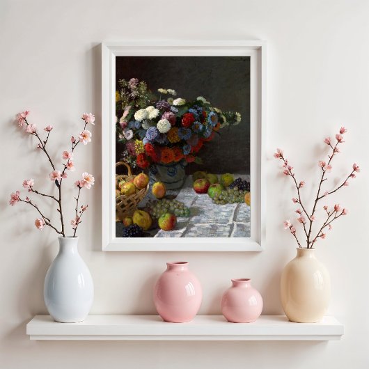 Still Life with flowers and Fruit by Claude Monet ポスター