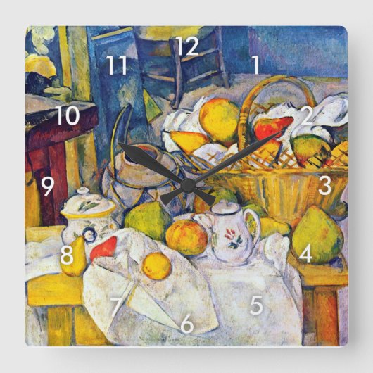 Still Life with Fruit Basket、ポール・セザンヌ スクエア壁時計 (正面)
