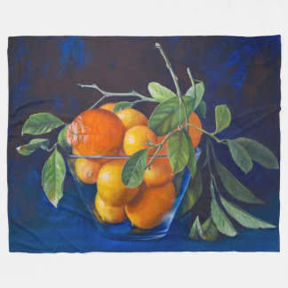 Still Life with Lemons and Orange Branch フリースブランケット