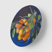 Still Life with Lemons and Orange Branch ラウンド壁時計 (傾斜)