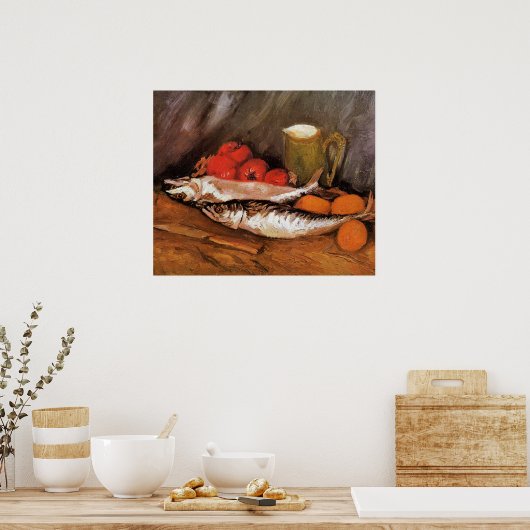 Still Life with Mackerels, lemons, tomatoes, ポスター (キッチン)