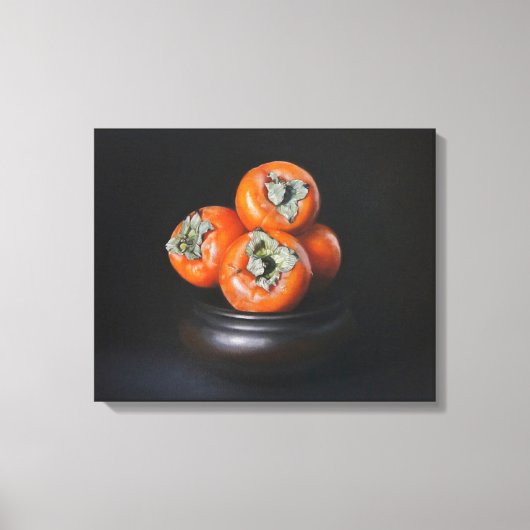 Still Life with Persimmons on Black Background キャンバスプリント (正面)