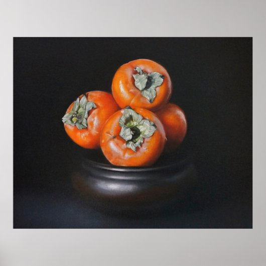 Still Life with Persimmons on Black Background ポスター (正面)