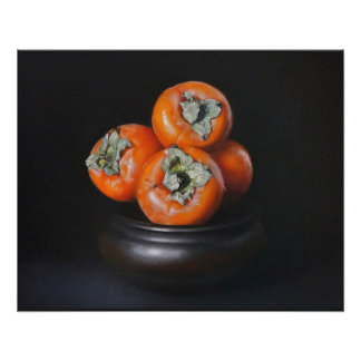 Still Life with Persimmons on Black Background ポスター