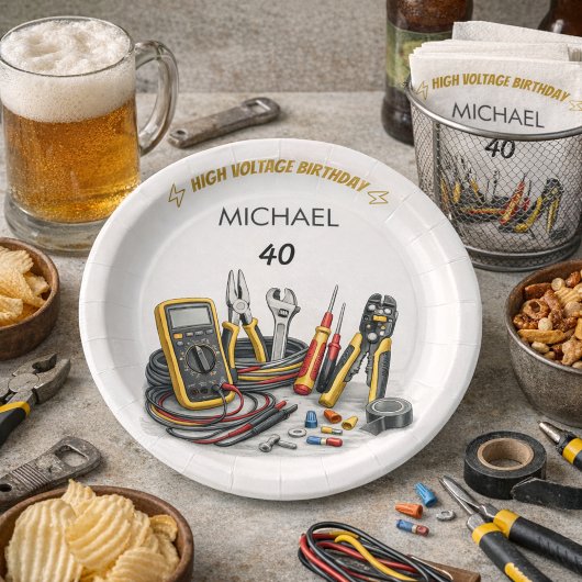 Still Shocking at 40 Electrician Birthday Party ペーパープレート