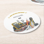 Still Shocking at 40 Electrician Birthday Party ラウンドペーパーコースター (アングル)