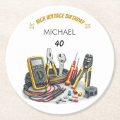 Still Shocking at 40 Electrician Birthday Party ラウンドペーパーコースター (正面)