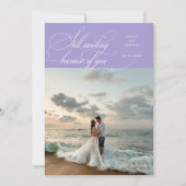 Still Smiling Elegant Wedding Photo Lilac サンキューカード (正面)