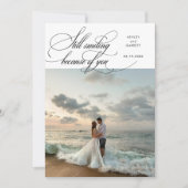 Still Smiling Elegant Wedding Photo White サンキューカード (正面)