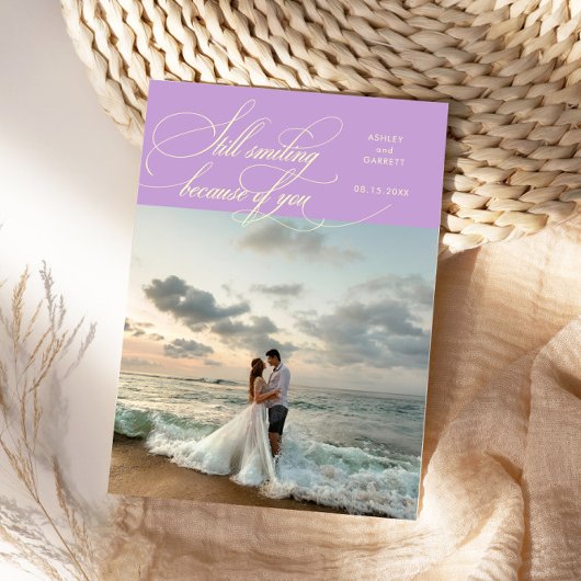 Still Smiling Elegant Wedding Photo Wisteria サンキューカード