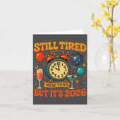 Still Tired But It’s 2026 Funny Retro New Year Art カード (黄色い花)