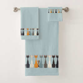 Still Tired Cats - Cat Mom Lover - Blue Graphic バスタオルセット