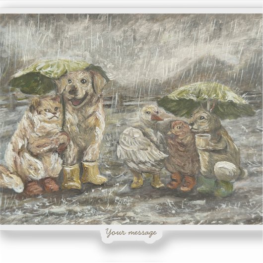 Still Together Whimsical Farmhouse Animals Rainy シール (正面)