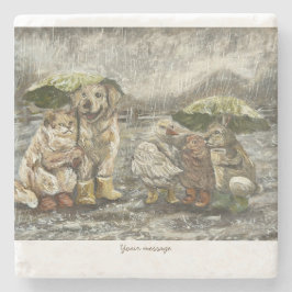 Still Together Whimsical Farmhouse Animals Rainy  ストーンコースター