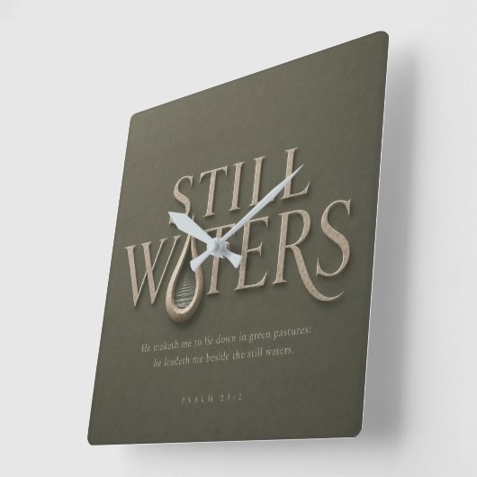 STILL WATERS | 詩篇 23:2 | スクエア壁時計 (傾斜)