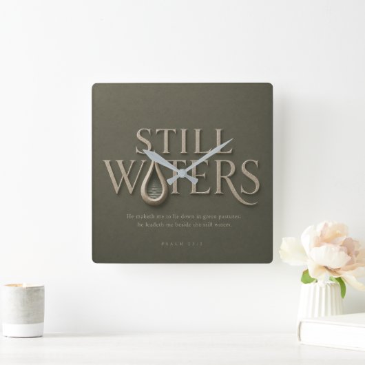 STILL WATERS | 詩篇 23:2 | スクエア壁時計 (ホーム)