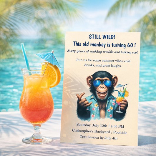 Still Wild Old Monkey turning 60 Funny Birthday 招待状