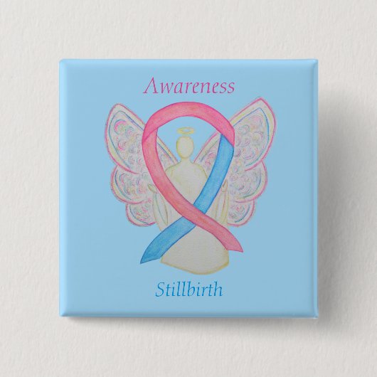 Stillbirth認識度リボンエンジェルカスタムアートピン 缶バッジ (正面)
